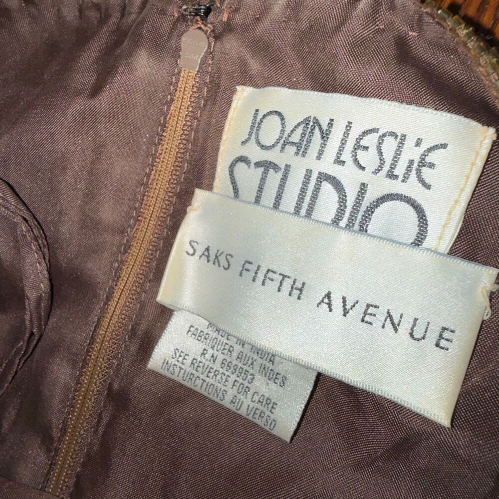 Vintage Joan Leslie Studio Silk Beaded Floral Top Saks Fifth Avenue 2X Brown Gol - Picture 14 of 15
